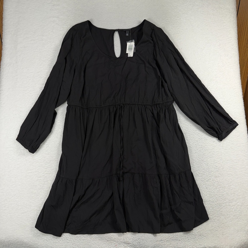 Torrid Womens Black Long Sleeve 3 Tier Dress Plus Size 4 NWT Tie Waist 12444969
